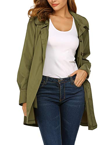 Beyove Women Long Sleeve Lightweight Waterproof Outdoor Raincoat W/Hooded Army Green X-Large