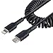 Produktbild StarTech.com 1m USB C auf Lightning Kabel, spiralkabel, MFi-zertifiziert, Schnellladekabel für iPhone/iPad/iPod, schwarz, langlebiger TPE-Mantel aus Aramidfaser, USB C 2.0 Kabel (RUSB2CLT1MBC)