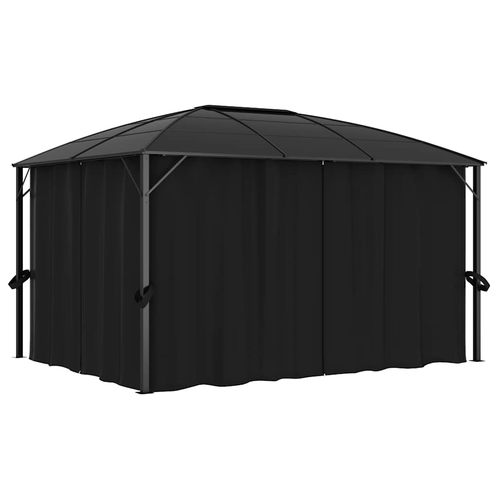Altanka z zasłonami 400x300x265 cm antracyt | Dach panelowy PC 6 mm, rama aluminiowa i stalowa, 4 zasłony poliestrowe, łatwy montaż
