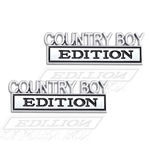 Image of 2 Pcs Country Boy Edition Emblem 3D Metal Badge Decal Sticker Fit for Universal Car Truck SUV Side Rear Front Hood Trunk Door (Silve Black)