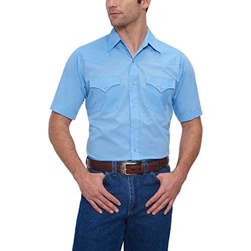 Ely & Walker Men's Short Sleeve Solid Western Shirt, Light Blue, X-Large