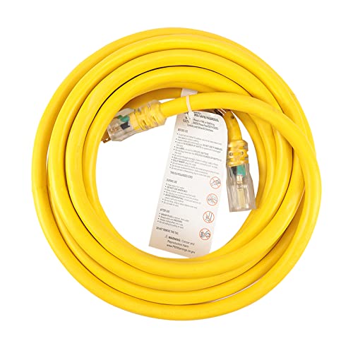 Greatide 50 Ft Lighted Outdoor Extension Cord - 10/3 Sjtw Heavy Duty Yellow Extension Cable With 3 Prong Grounded Plug For Safety, Ul Listed #TOP6