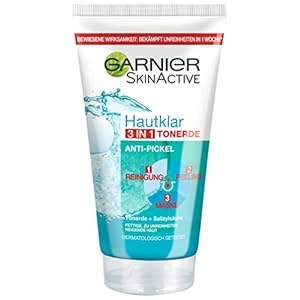 Garnier Hautklar 3 in 1 Gesichtsreinigung für unreine Haut, Reinigung, Peeling und Maske, Mit Salizylsäure und Tonerde…