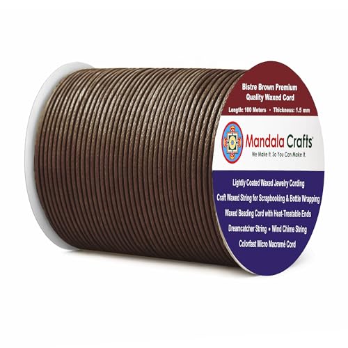 Mandala Crafts 1.5mm Bistre Brown Waxed Cord, Jewelry Making, 109 Yard