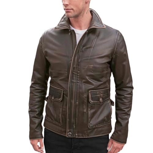 Prime-Fashion Vintage Brown Bomber Leather Jacket for Mens - Brown Distressesd Jackets2