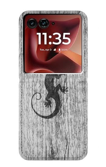 Housse cuir Motorola Razr 70 Ultra gecko en bois élégant
