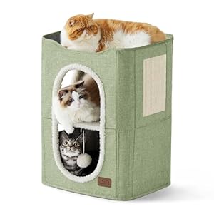 Bedsure 2-Level Cat House for Indoor Cats – Small Cat Towers with Scratch Pad and Hideaway Condo, Cat Cave Bed Furniture for Multi Pets and Large Cats, 18x14x23 inches, Green