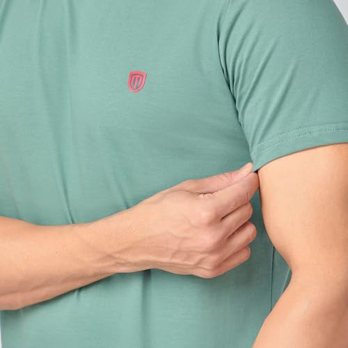 Image of MARKRICH Men's Athleisure 100% Cotton Rich Short for Casual Regular fit Plain Half Sleeve Solid Colors Crew Neck Summer Wear T Shirt