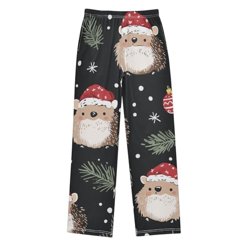 ZZXXB Christmas Hedgehog Snow Boys Long Pants Soft Trousers Elastic Waist Kids Lounge Bottoms with Pockets S-XL