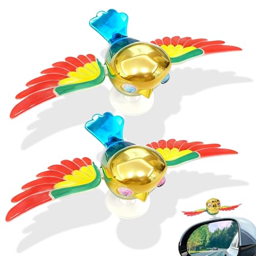 ATTEEFI 2 Piezas Decoraciones de Pájaros para Espejos Laterales Coche con Alas Móviles, Rojo y Verde Decoracion Coche, Decoración Dinámica y Divertida, para Coches, Motos y Bicicletas Eléctricas