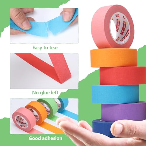 Fyguard 8 Rolle Kreppband Bunt, 23mm x 13m Maler Klebeband Regenbogenfarbenes Dekoband Malerkrepp Papier für Kinder Studenten DIY Scrapbooking Handwerk