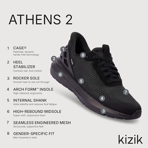 Kizik Slip On Sneakers: Athens 2 - Comfortable All-Day Wear, Hands Free Convenience, Breathable Mesh Top, Mens Walking Shoes with Arch Support - Mens Wide Width3