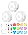 GOODEA.fun Puck Lights with Remote, 13 RGB Colors LED Under Cabinet Lights, Rechargeable Baterry Operated Under Cabinet Lighting Tap Lights, Stick on Lights with Dimmer and Timer?3 Pack?