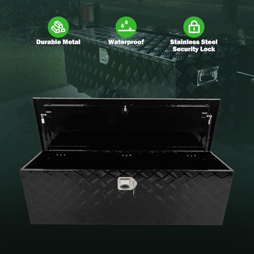 SCITOO 49inch Heavy Duty Aluminum Alloy Truck Bed Tool Box Chest Box Aluminum Trailer Tongue Box for Pick Up Truck Bed RV Trailer Black Rectangle Truck Bed Storage with Side Handle,Lock and Keys by SCITOO - Image 3