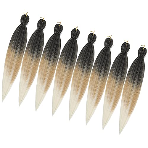 Ombre Pre Stretched Braiding Hair 26 inch ,Itch-free and Sweat Resistant Hair Extension,Tangle-free and Hot Water Setting Synthetic Fiber Crochet Long Braiding Hair(8 bundles-1B/27/613)-By Tioolioo