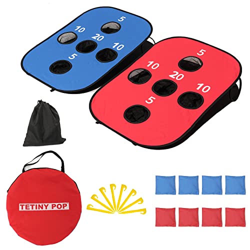 TETINY POP Pop Up Cornhole Sets for Backyard Portable Collapsible Cornhole Game with 8 Bean Bags Lightweight Carrybag and 8 Stakes Easy go Anywhere for Travel and Family Game