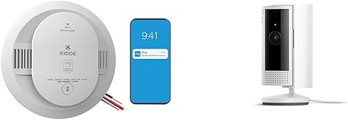Kidde Detector de humo inteligente con aplicación Ring y cámara Ring Indoor Cam 1080p HD paquete de cámara de seguridad - Alarma cableada con