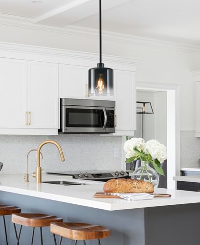 Image of 3-Pack Black Pendant Light Fixtures, Modern Pendant Lights for Kitchen Island with Adjustable Rods, Industrial Glass Pendant Lights for Dining Table Hallway Bedroom Living Room