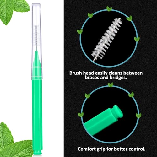 Image of Patelai 100 Pcs Braces Dental Brushes,Green,Adorable Size | Interdental Toothpick Bristle Dental Picks for Cleaner Tooth Flossing Head Oral Hygiene Flosser Toothpick Cleaners Tooth Tool