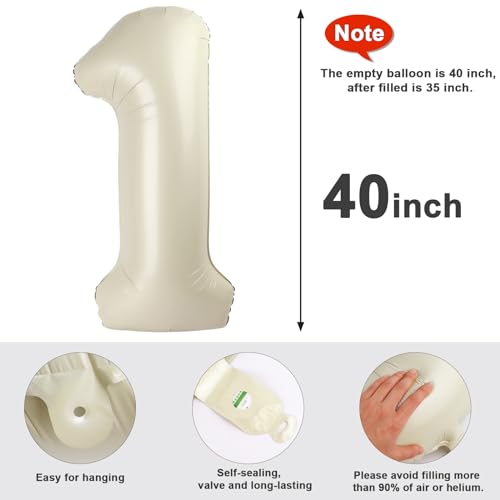 Image of Number Balloons 1st Birthday Decorations, 40In Cream 1 Balloon for Women | Eye-catching Appearance, Perfect Decorative Centerpieces, Convenient Self-sealing Structure, Widely for Various Occasions