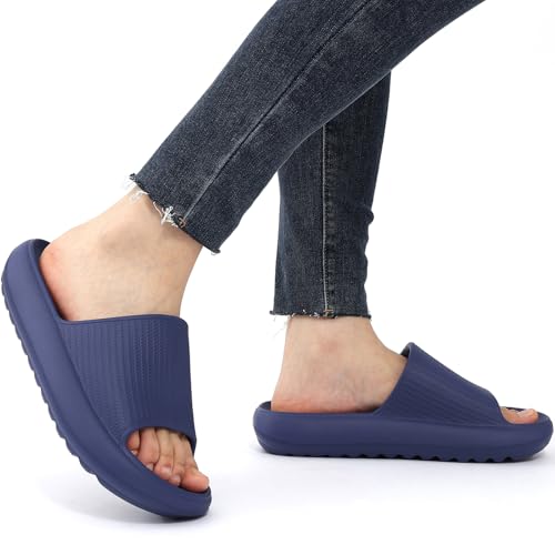 Image of Comwarm Cloud Slide Sandals for Women Men Ultra Comfort Recovery Pillow Slippers Soft Summer Beach Shoes with Low Arch Support,Dark Blue Size 10-10.5 Women /8.5-9 Men