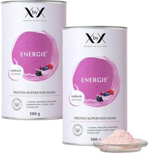 XbyX Energie 2er Set Waldfrucht 1000 g | 32 Portionen | Veganes Superfood Proteinpulver für Shake oder Smoothie | Eiweißpulver mit essentiellen Aminosäuren & wertvollen Vitaminen | Aus Deutschland