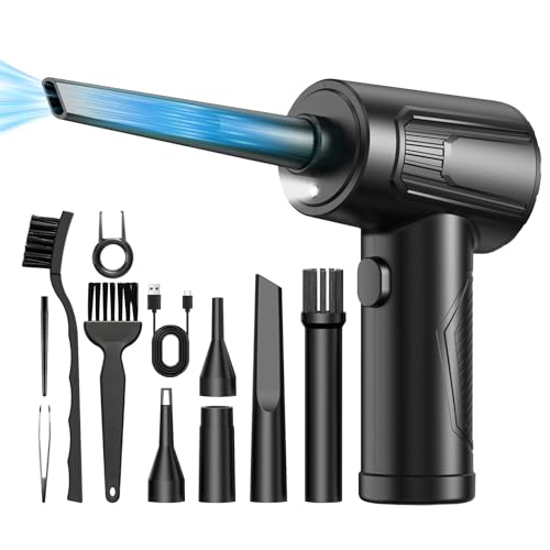 11-in-1 Compressed Air Duster - 3-Gear Adjustable 120000 RPM Electric Air Duster, Reusable no Canned Keyboard Cleaner for Office, 9000mAh Rechargeable Cordless Air Duster for Computer/Car/Home (Black)