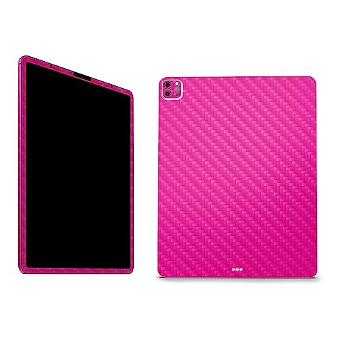 Image of MightySkins Carbon Fiber Skin Compatible with Apple iPad Pro 12.9 inch M2 6th Gen (2022) Full Wrap Kit - Solid Hot Pink | Protective Durable Textured Carbon Fiber Finish | Easy to Apply | Made in The USA