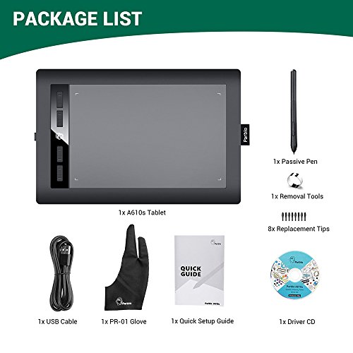 Parblo A610s Graphics Drawing Tablet, 10 x 6 Inches Drawing Pad for Computer, 8192 Pressure Sensitivity Stylus, 8 Hot Keys for Online Works, Digital Art Drawing