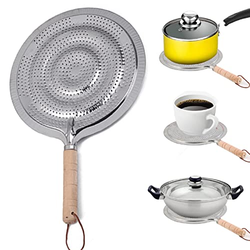 MOVKZACV Plaque diffuseur de chaleur pour cuisinière à gaz ou cuisinière électrique, plaque de cuisson avec poignée en bois, plaque d'adaptation pour cuisinière à induction