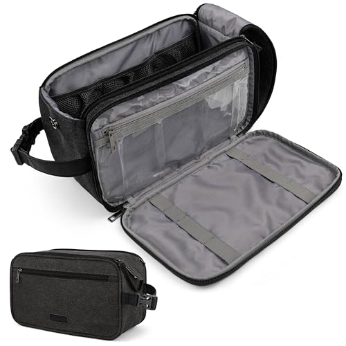 PAVILIA Toiletry Bag for Men, Canvas Travel Dopp Kit, Extra Large Water Resistant Hygiene Bag Toiletries Organizer, Shaving Kit Travel Accessories Bag, Black, Extra Large