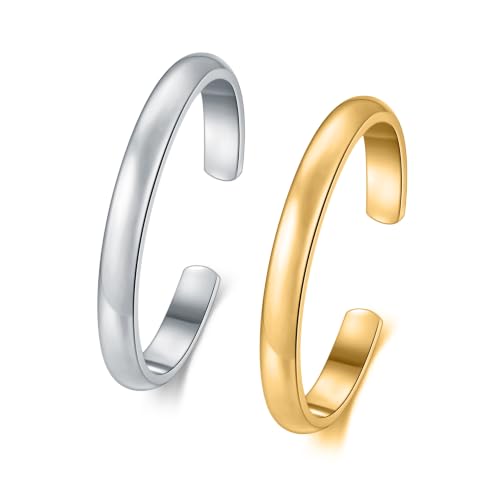 Image of BORUO Toe Rings, 925 Sterling Silver or Waterproof Gold Plated, 2-4mm | 925 Sterling Silver or Waterproof 14K Gold-Plated Stainless Steel Toe Rings in 2mm, 3mm, or 4mm Widths for Women.