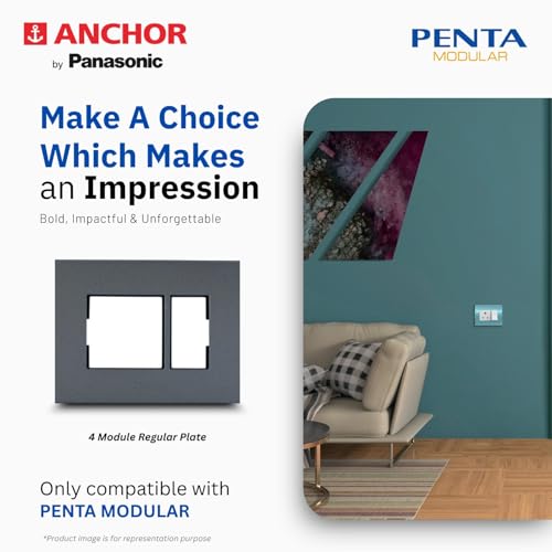Image of Anchor by Panasonic Penta 4 Module Black Regular Cover Plate for Switch Board (Black, 65904B-2)