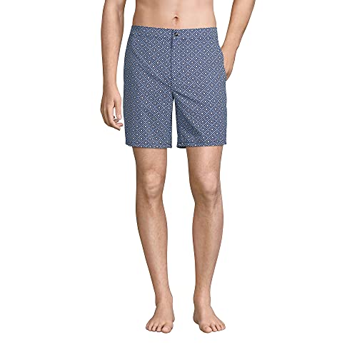 Lands' End Men's Sunset Swim Short 7 Inch Deep Sea Navy Diamond Geo Regular Small