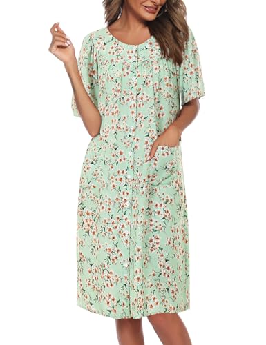 Image of COSUNIONY House Dresses for Women Cotton Short Sleeve House Coat Buttons Down Dusters Robe with Pockets S-XXL