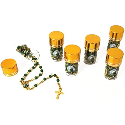 Ooki 12pcs Gold Green St. Jude Judas Saint Scented Rosary In Glass Bottle Beads Beaded Rosary Crucifix Necklace Party Favors Baby Recuerdos De Mi Bautizo Baptism Communion Cover