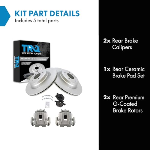 Image of TRQ Rear Brake Pad and Rotor Set Ceramic G Coated Rotors Calipers