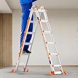 LEVELEVE 22FT Extension Ladder,A Frame 6 Step Ladder with Stabilizer Bar & Wheels,330 lbs Security Load Multi Position Ladder for Stairs Home Indoor Outdoor Roof