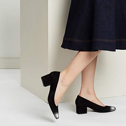 FOWT Women’s Burnished Cap Toe Pumps Two Toned Square Toe Pumps Classic Mid Chunky Heel Pumps Slip On Dress Shoes Party Wedding Office 4-16 M US4