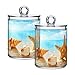 susiyo Beach Landscape Sea Shell Starfish Plastic Jars with Lid Apothecary Jar for Cotton Balls Swabs Pads - 2 Pack