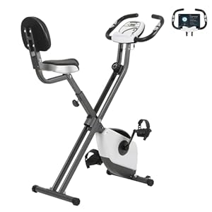 Panana Foldable Exercise Bike, Folding Fitness Cycling Cycle Bike X- Bike with Magnetic Resistance, LCD Display, Heart Rate Sensor, Comfortable Seat Adjustable Height Home Gym Workout