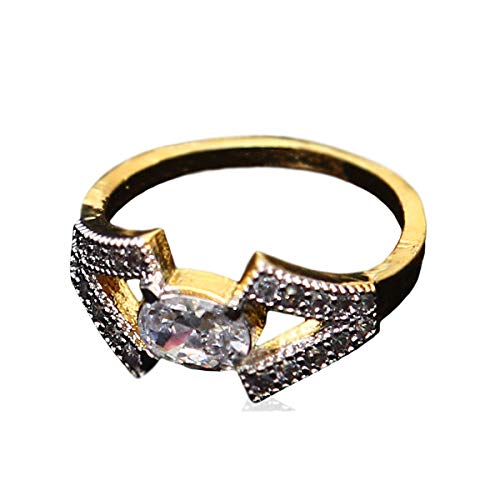 Jewelryonclick Unique Design Enamel Work Ring Oval Cubic Zircon White Intricately Handcrafted in Plated Hand Jewellery for Ladies Women MNR 1-White
