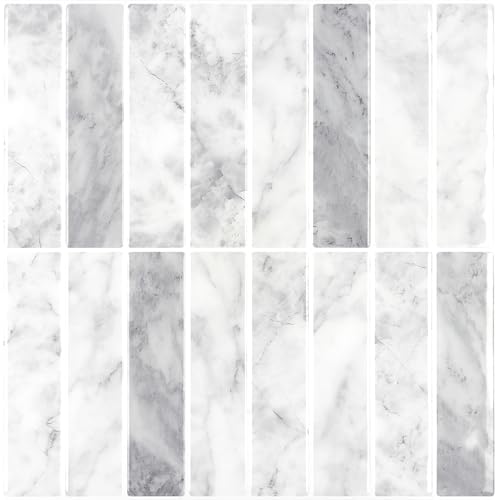 CHIHUT 16 Sheets White and Grey Marble Kitchen Backsplash Peel
