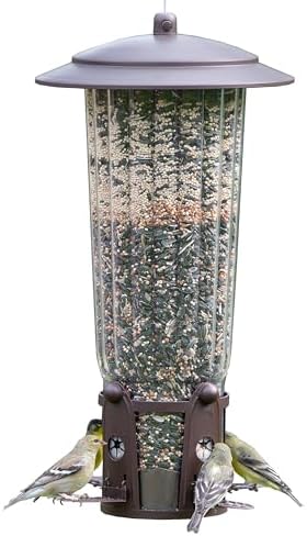 wild bird seed feeder large capacity that will transform your backyard 6 Perky-Pet 334-1SR Squirrel-Be-Gone Max Large Wild Bird Feeder with Flexports, Squirrel Proof Bird Feeder with Weight-Activated Perches - 4LB Seed Capacity