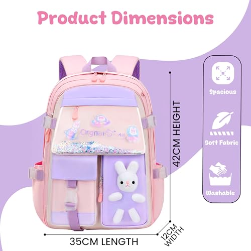 Image of Storite School Bag for Kids Girls 20L | Cute Waterproof Backpack with Chest Strap | Large Capacity Backpack with 180 Wide Opening|Bottle Pocket & Organizer