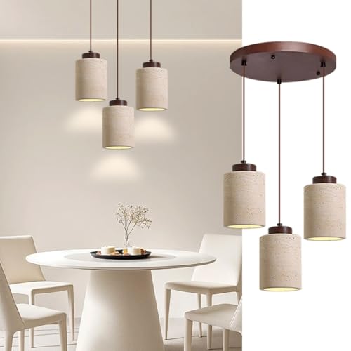 Lustre Japonaise E27 en travertin jaune et bois noble pour salon chic