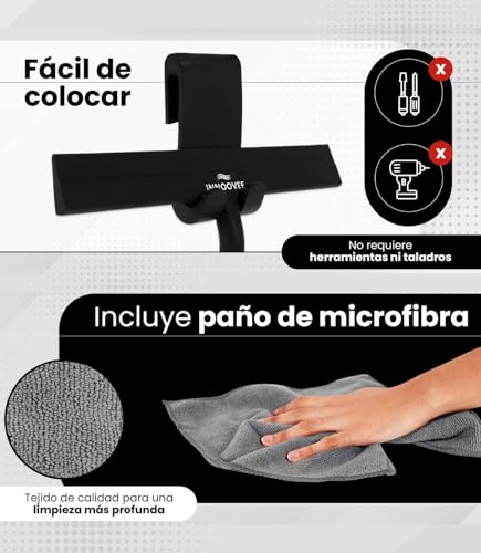 Miniatura 3 de Innoovee Rasqueta Limpiacristales De Silicona Para Baño, Limpia Cristales Para Ducha Con Gancho Para Colgar, Limpia Mamparas Ducha Cristal, Rasqueta Limpiacristales Ducha En Negro 21 Cm Negro