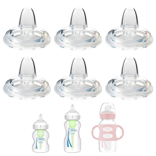 Image of Sippy Nipple for Dr. Brown's Wide-Neck Baby Bottles & Sippy Spout Bottles, Soft 100% Silicone Baby Bottle Sippy Straw Nipple, 6m+, Variable Flow, 6 Count
