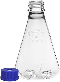 Chemglass CLS-2052-10 Glass 2000mL Shake Flask, with 6 Baffles and Vented Cap