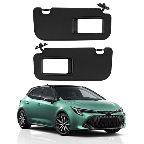 Dasbecan Black Pair Sun Visor with Vanity Mirror Compatible with Toyota Corolla 2019 2020 2021 2022 2023 2024 Replaces# 74320-02F50-A0